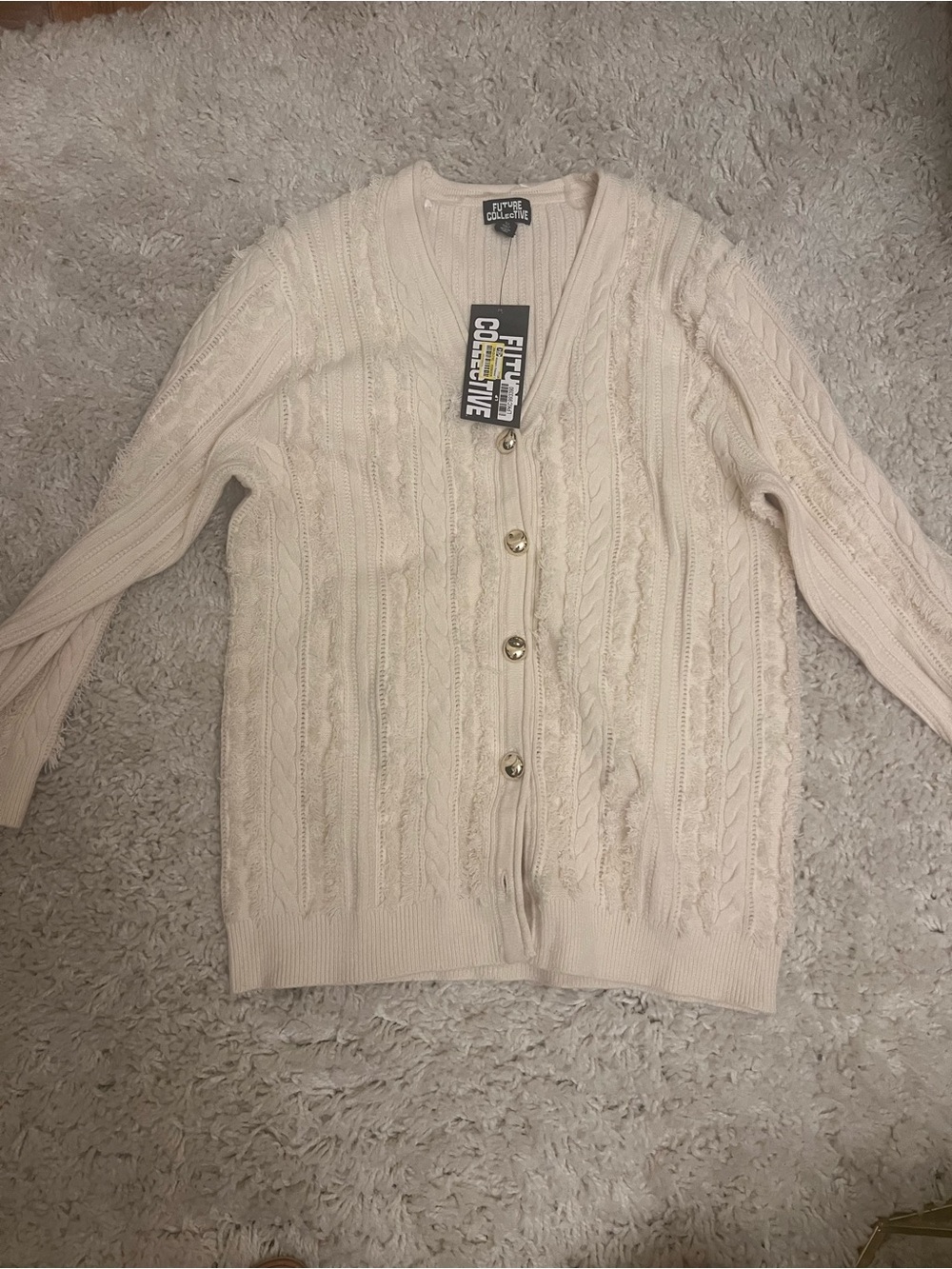 Filthy Casual Collective Cream Cable Cardigan with Button Front